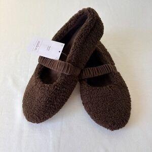 Auden Brown Faux-Fur Mary Jane Slippers Size 11 New With Tags balletcore flats